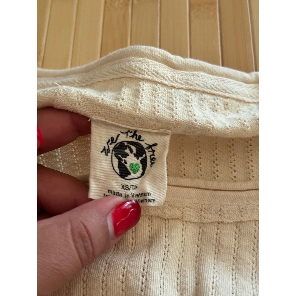 We The Free Free People tulum Cream Waffle Knit Oversized Thermal Pocket Tee XS